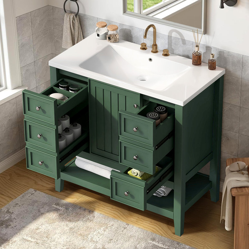 Meuble-lavabo 36 po avec lavabo en céramique, Vert