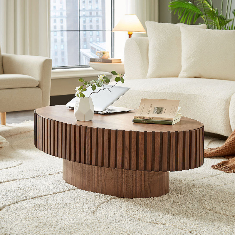 Table basse à tambour moderne de 43,7 pouces de style moderne Handcraft, Noyer
