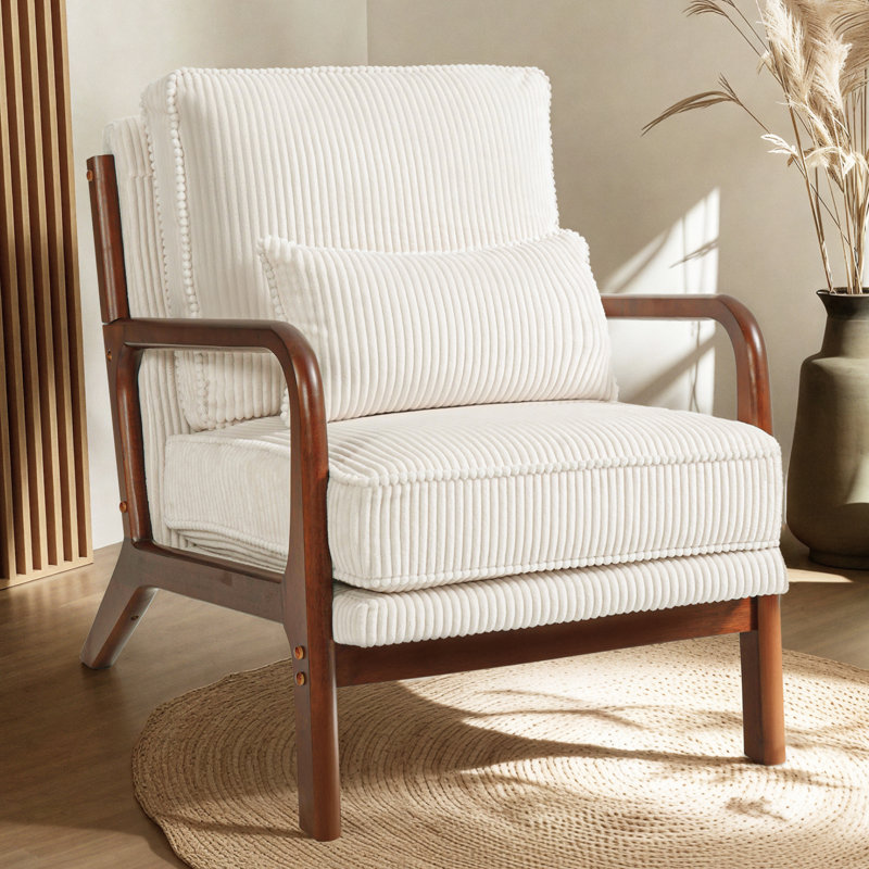 Chaise d'appoint en velours côtelé Mid-Century, Beige