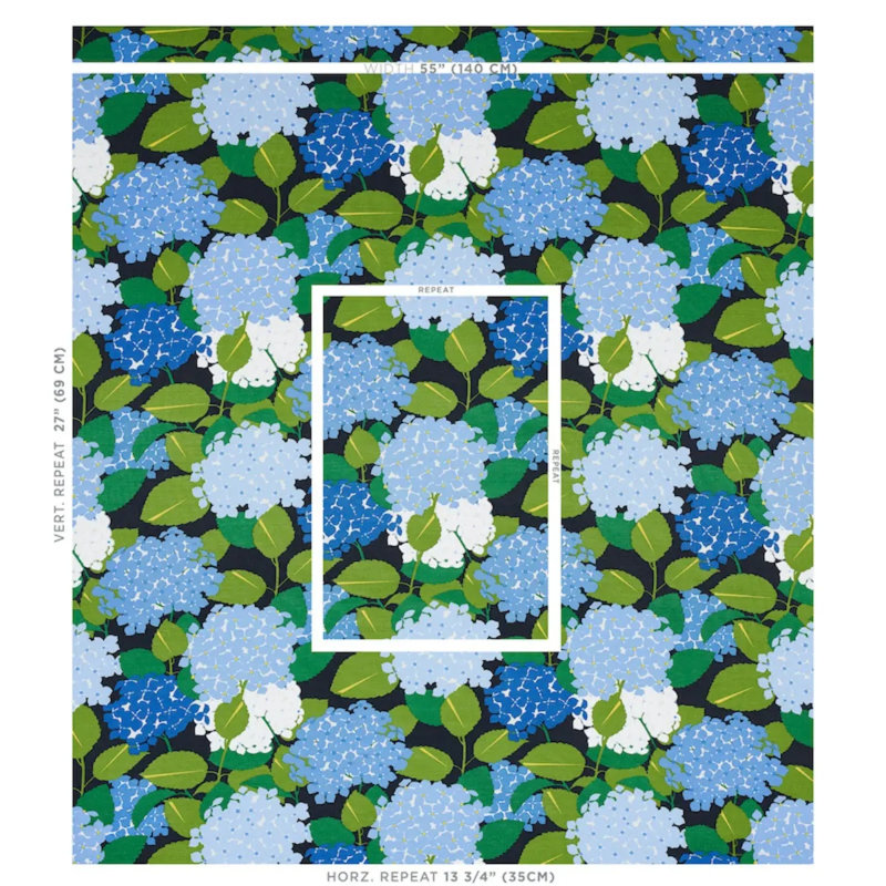 Hydrangea Fabric, Blue