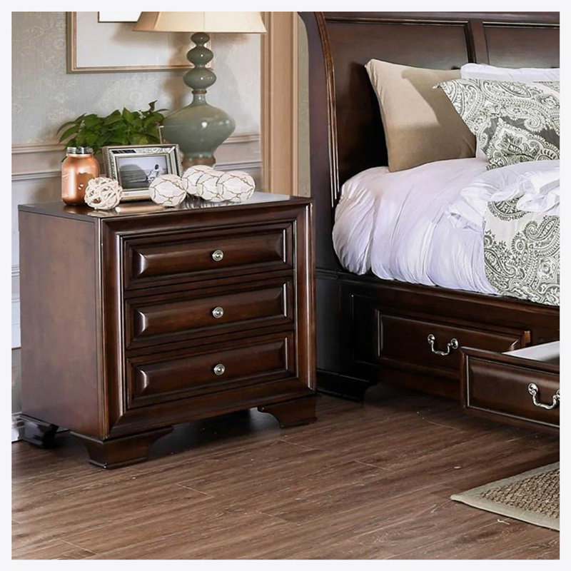 3 - Drawer Solid Wood Nightstand, Brown