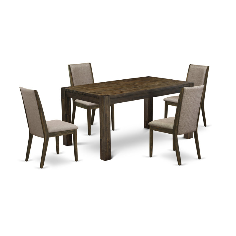 5 Piece Dinette Set for 4 Includes a Rectangle Rustic Wood Dining Room Table and 4 Dark Khaki Linen Fabric Parson Dining Chairs, Jacobean