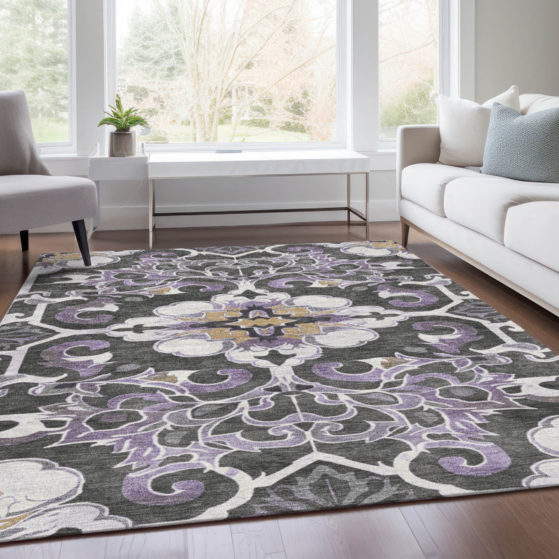 Tapis mauve lavable à la machine intérieur / extérieur Xhevrie, Rectangle 10 pi x 14 pi