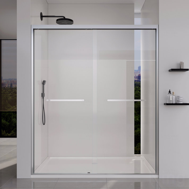 Frame Double Sliding Opening Soft-Close Shower Door  - Bathroom Sliding Opening Shower Door  - (6Mm) Thick Tempered Glass Door