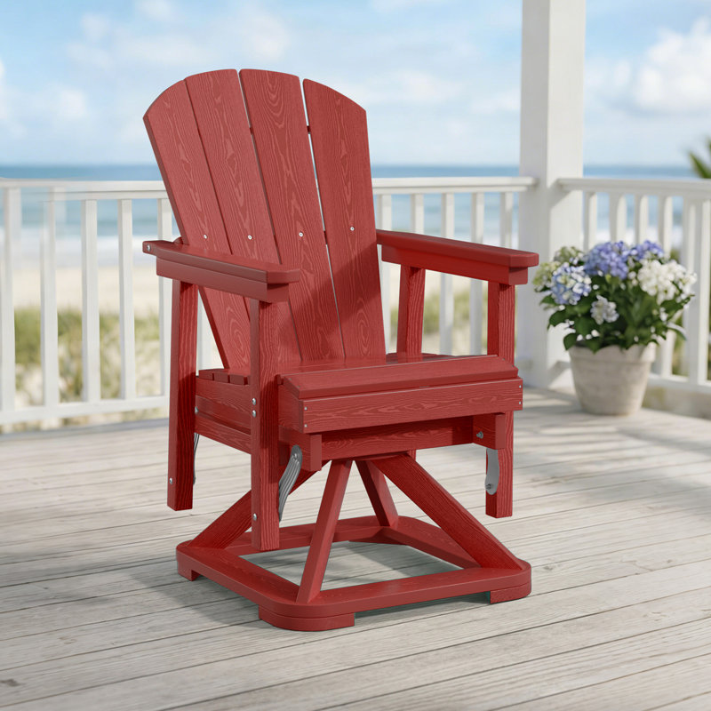 All-Weather HDPE Adirondack Glider Chair, Outdoor Swivel Rocker for Patio, Porch & Deck, Red