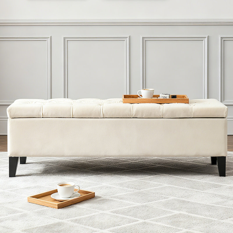 Tabouret de rangement rectangulaire, Beige