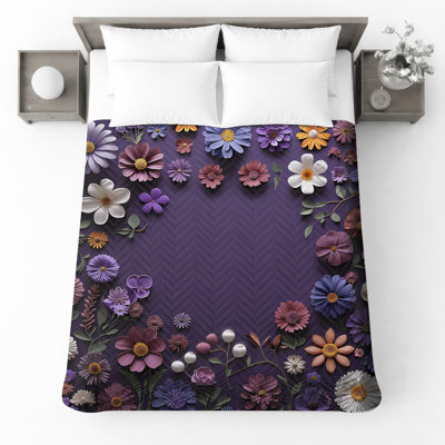 Purple Floral Arrangement Quilted Bedspread All Sizes