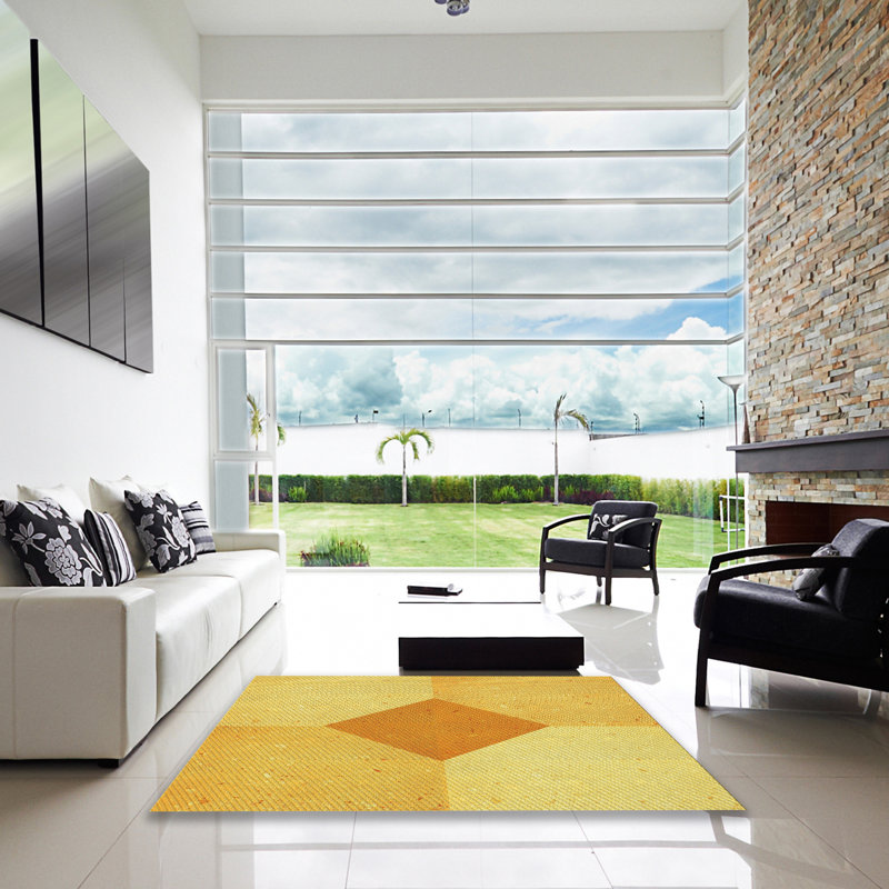 Tapis décoratif jaune à motifs géométriques Haralson, Carré 8 pi