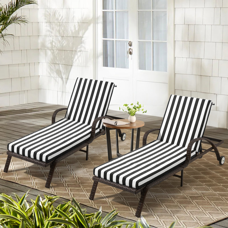 Outdoor Chaise Lounge Chair Cushion, Black/White Cabana Stripe Linen, 2
