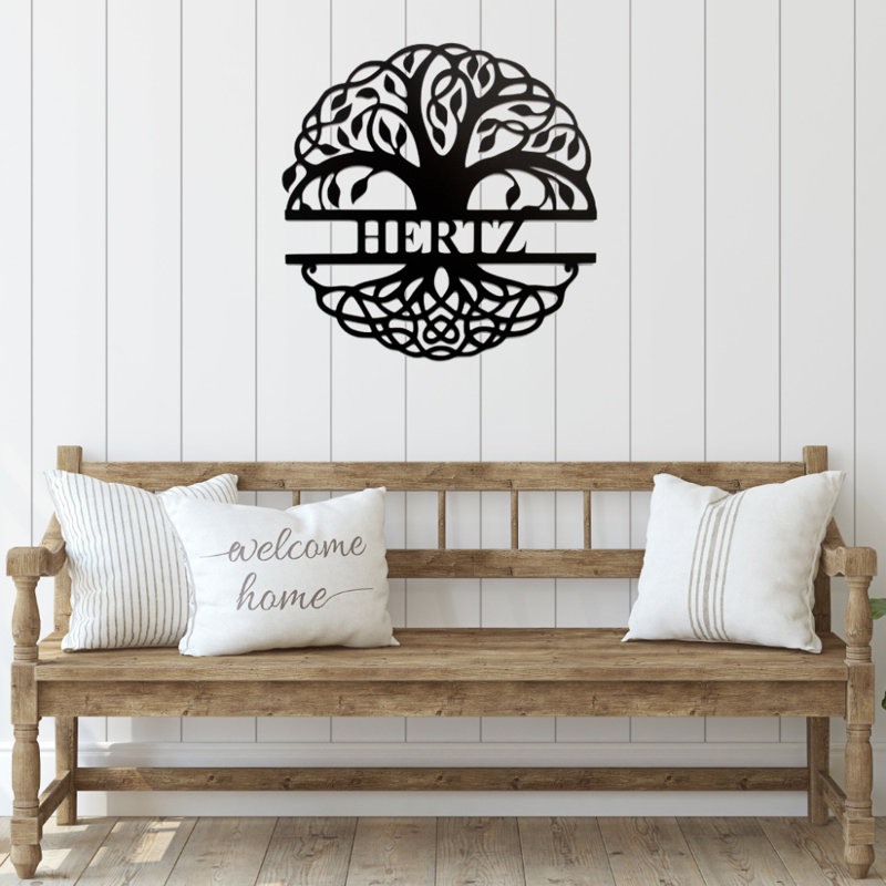 Art mural en métal monogramme Family Tree, H 18 po x l 18 po x P 0,12 po, Oui, Noir