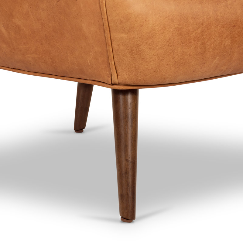 Apollo Genuine Leather Wingback Lounge Chair, Cognac Tan Genuine Leather