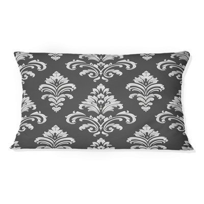 Coussin lombaire gris à motif damassé blanc III