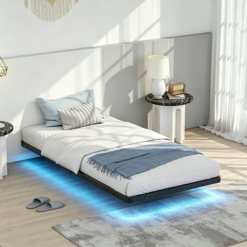 LED Floating Bed Frame No Box Spring Needed, Twin