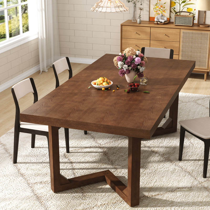 71 Inch Solid Wood Dining Table For 4-8 People, Farmhouse Rustic Real Wood Kitchen Rectangular Dinner Table For Dining Room,Home Office
