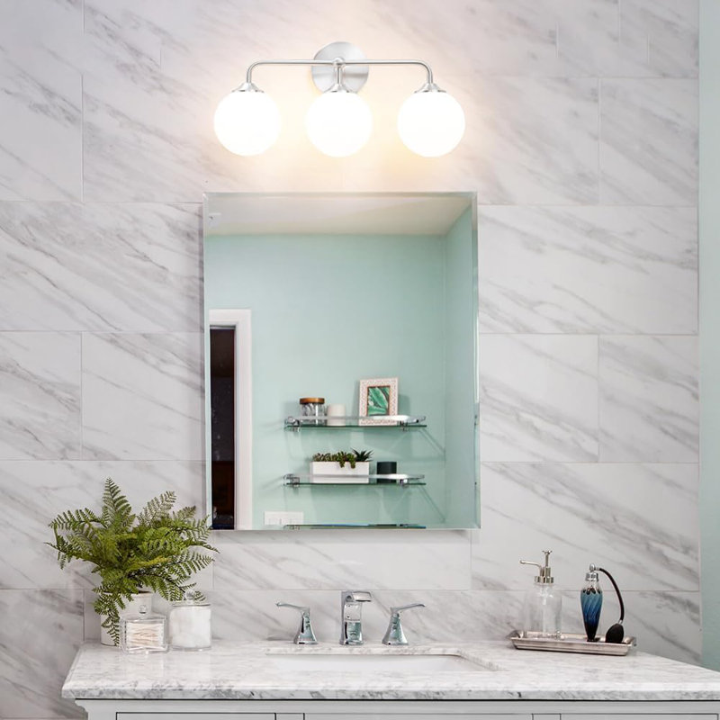 Luminaire de meuble-lavabo moderne avec abat-jour en verre blanc laiteux, applique murale 2 lumières pour salle de bain, miroir et coiffeuse, fixation réversible, compatible avec une ampoule E26