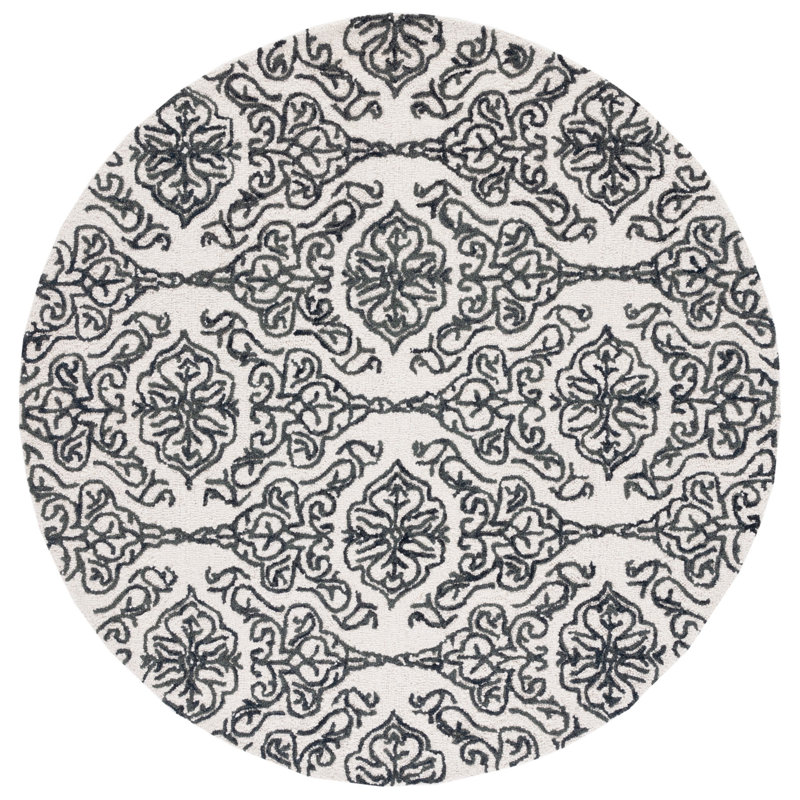 Anjalina Hand Tufted Wool Damask Rug, Round 6'