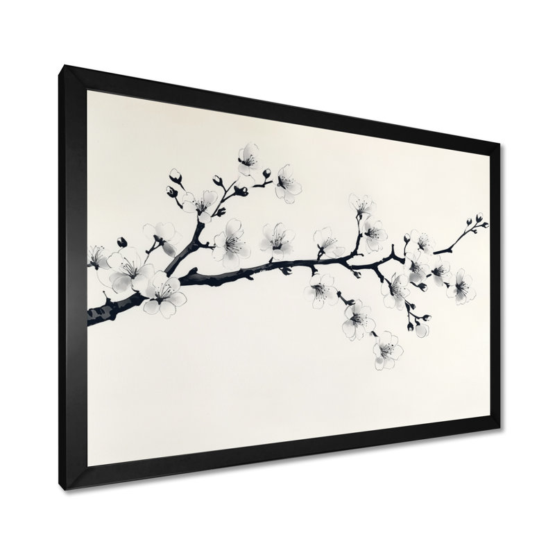 Branche de cerisier en fleurs - Tableau encadré « Fleurs de cerisier », H 34 po x l 44 po, Cadre photo noir