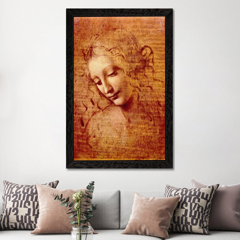 Head Of A Woman by Leonardo Da Vinci - Print on Canvas, 152.5 cm H x 101.5 cm W, Black Framed