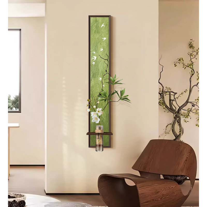 Murale de paysage de style médiéval vert, H 70,87 po x l 13,78 po x P 4,72 po