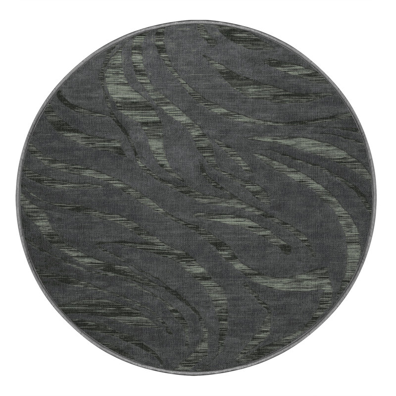 Tapis abstrait gris lavable à la machine, Rond 6 pi