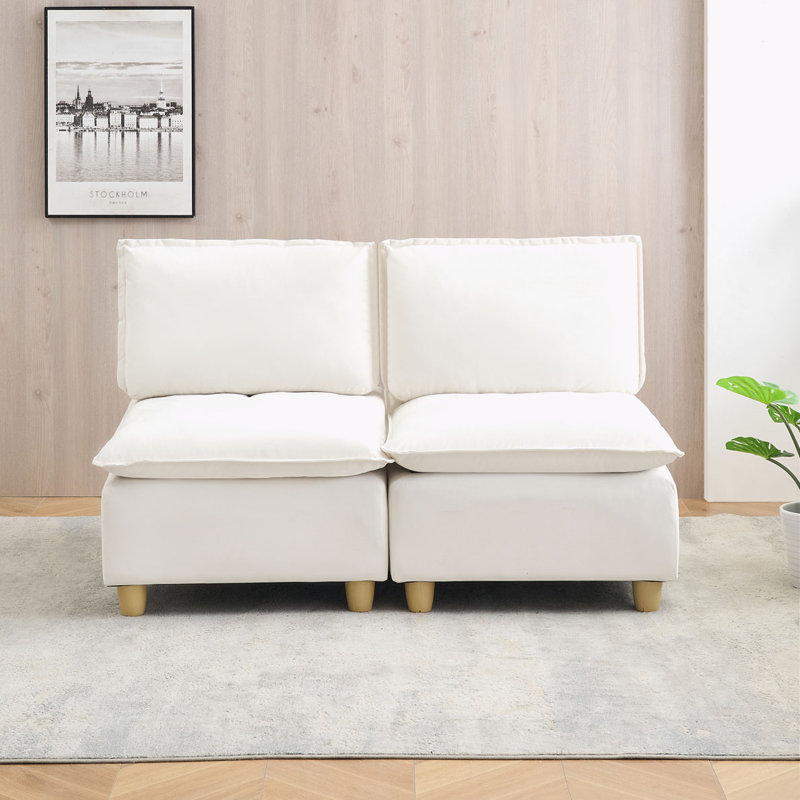 Modular Sofa With Adjustable Backrest, Beige Velvet, 36.61" H x 58.46" W x 45.28" D