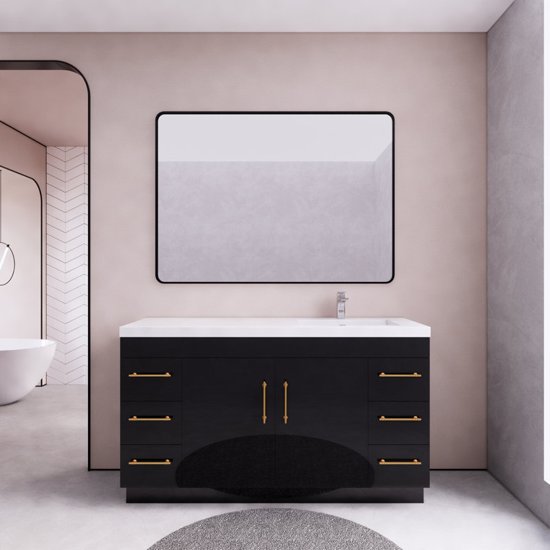 Verda 59.05'' Single Bathroom Vanity with Acrylic Top, Glossy Black