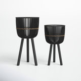 Raised Wicker and Bamboo Planters (Set of 2)