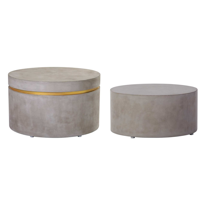 Perpetual Outdoor Round Side Table, Slate Gray/Gold