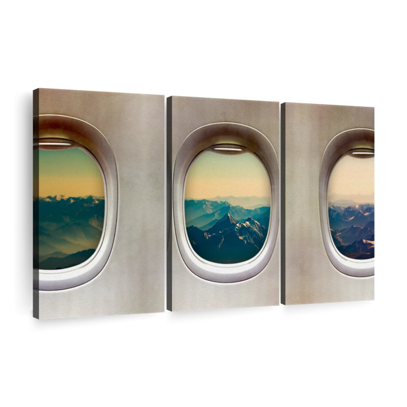 Vieilles fenêtres d'avion - ensemble de 3 toiles tendues, H 20 po x l 33 po