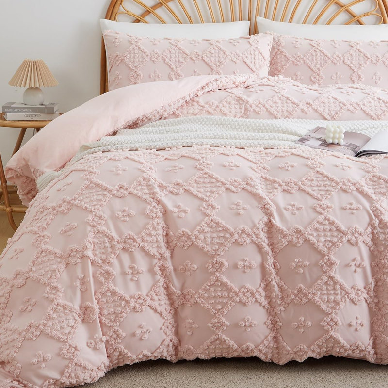 Ensemble de housse de couette SJT-CRLZ Boho Mist, Housse de couette grand et 2 taies d'oreiller stan, Rose
