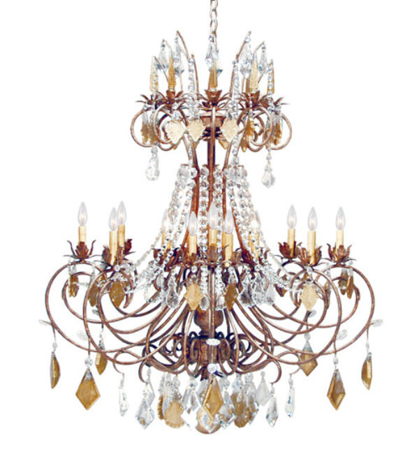 Lustre à 16 lumières de style bougie Minuet, Or Cortez, Pas d'abat-jour