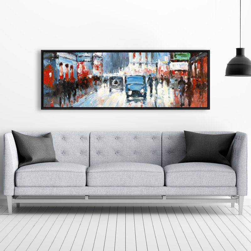 «Abstract Red and Blue City» sur toile, H 20 po x l 60 po