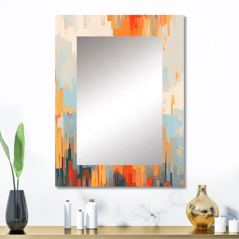 Orange Beige Shattered Realities - Cubism Mirror, Orange Decorative Wall Mirror, Printed Metal Art, 32" x 24"
