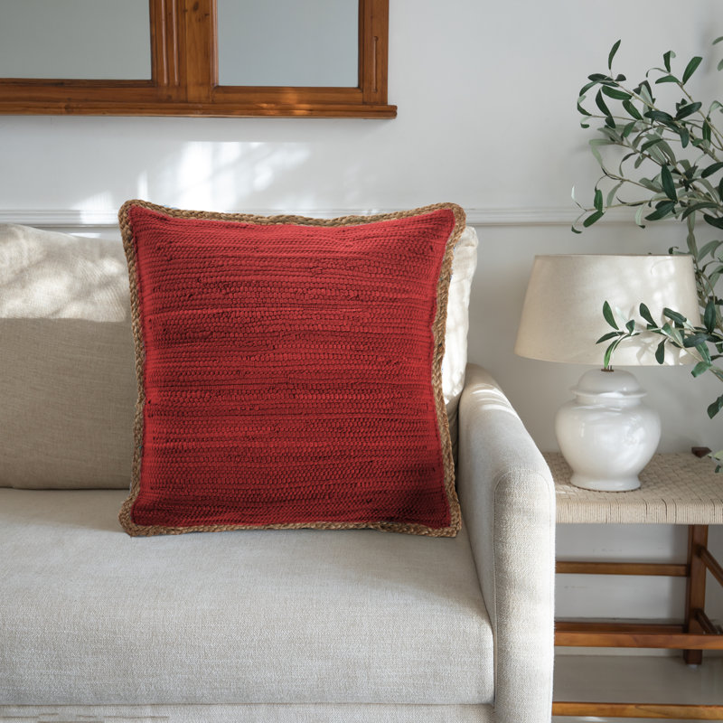 Housse de coussin en coton à bordure contrastante de couleur unie Ingrassellino, Rouge, polyester