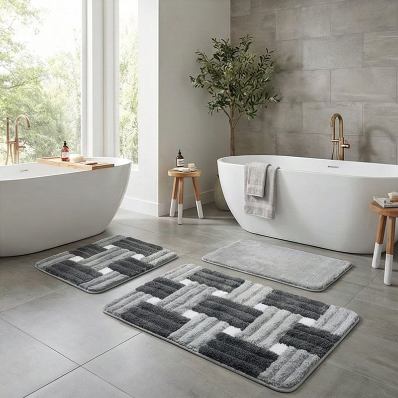 3 Pieces Machine Washable Handmade Bath Rugs