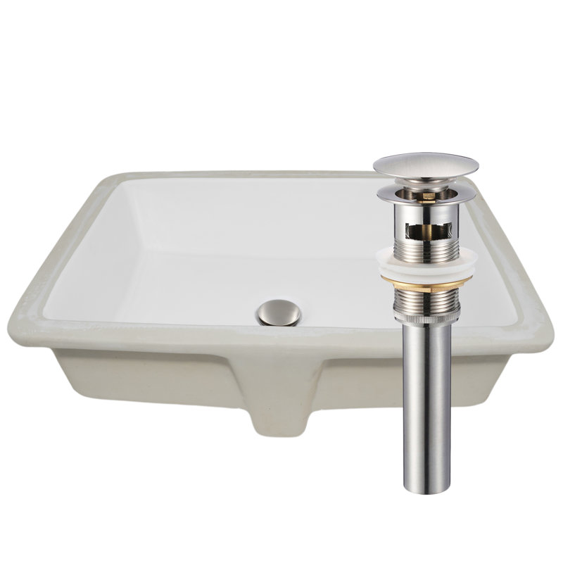 Novatto 20.5'' Porcelain Rectangular Bathroom Sink with Overflow, Brushed Nickel