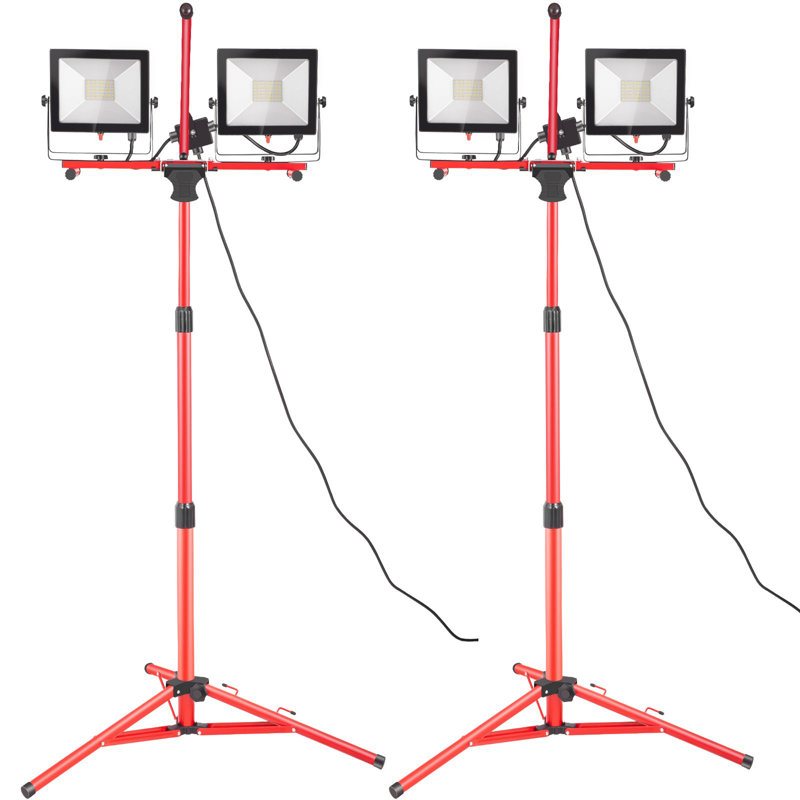 Éclairage de travail à DEL avec support, 2 lumières de travail à 2 têtes 10000 lumens à DEL avec support de trépied réglable et pliable de 27,6 / "- 68,1 /", lumière de travail à trépied étanche IP65, avec températu couleur 5000 K