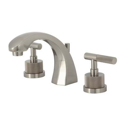 Robinet de salle de bain espacé à deux poignées à fixation sur le comptoir avec poignée moletée et bonde escamotable en laiton Kingston