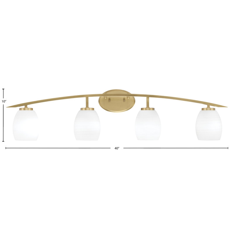 Kurve 4 Light Bath Bar Shown In New Age Brass Finish With 5" White Linen Glass