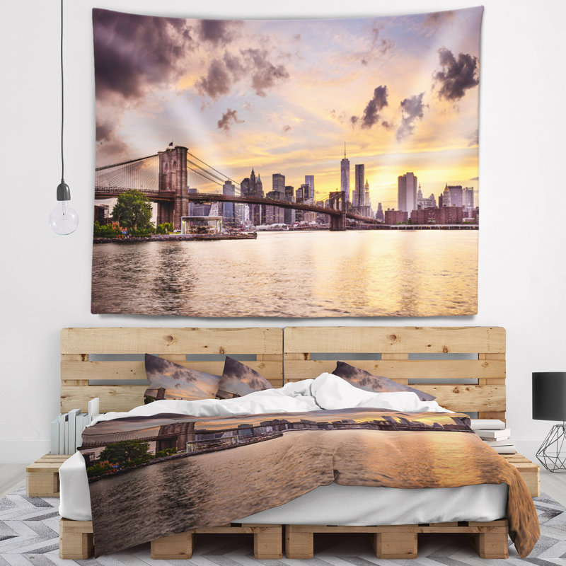 Cityscape de polyester new york city horizon tapisserie avec accessoires suspendus inclus, H 32 po x l 39 po