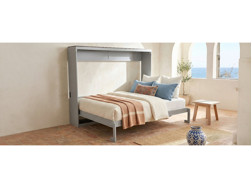 Grand lit escamotable mural et USB, Gris