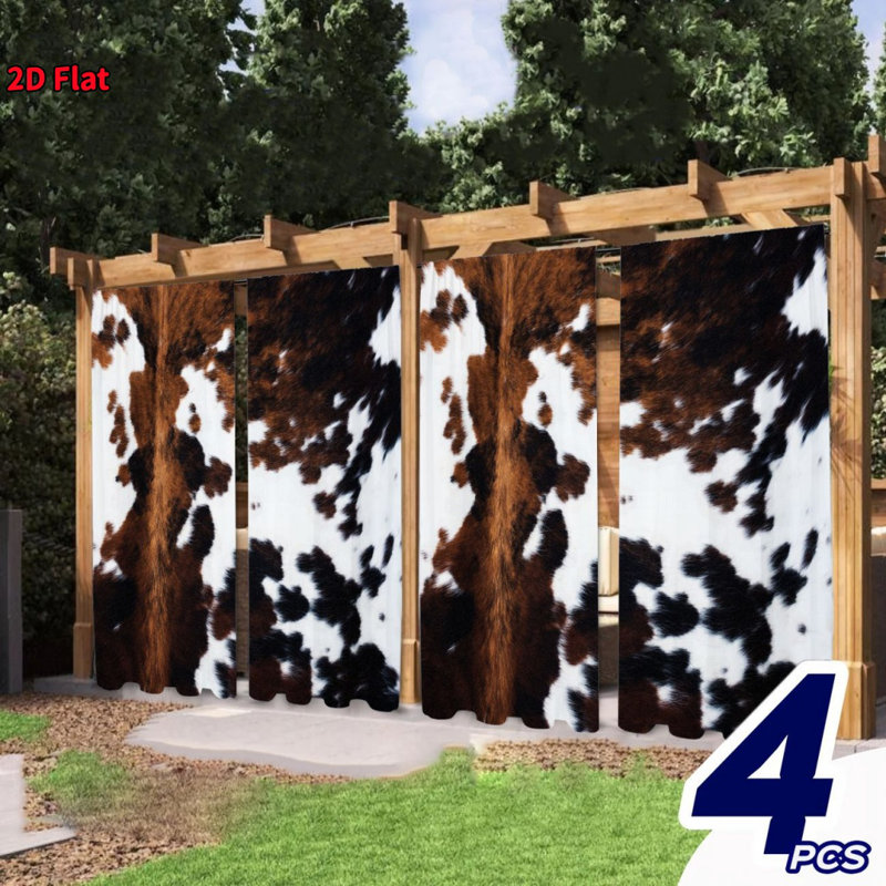 4Pcs Western Farmhouse Cowhide Print Curtains, Black & White Brown Faux Cow Animal Window Drapes for Bedroom Living Room Kitchen Study Dining Home Decor, Digital Printing