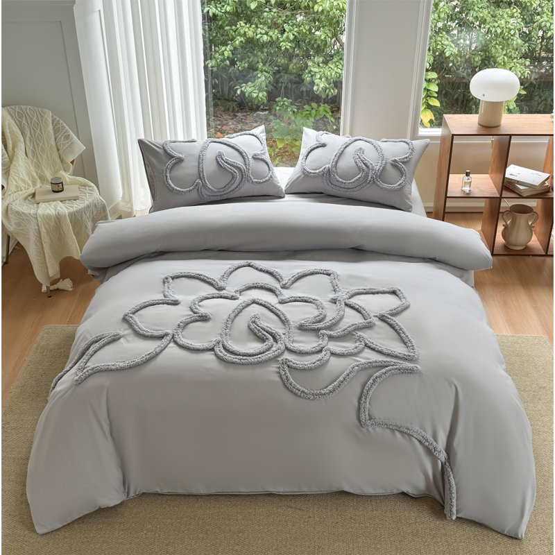 Ensemble de housse de couette avec fermeture à glissière et attaches Boho, Gris