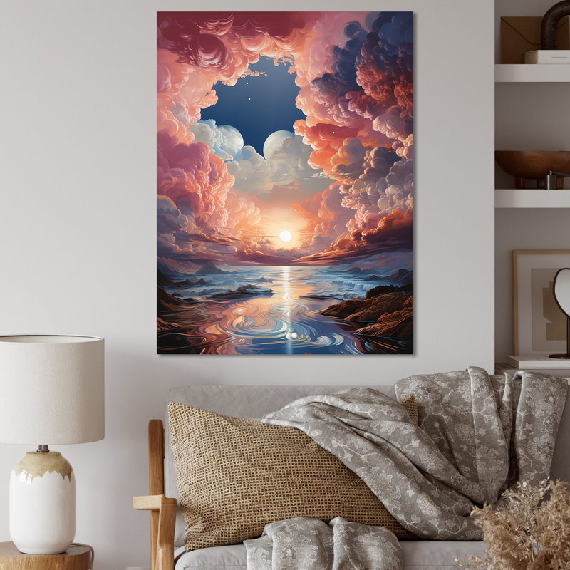 Nuage coucher de soleil à l'encre liquide, impression d'art mural nuages, Toile tendue, H 32 po x l 24 po