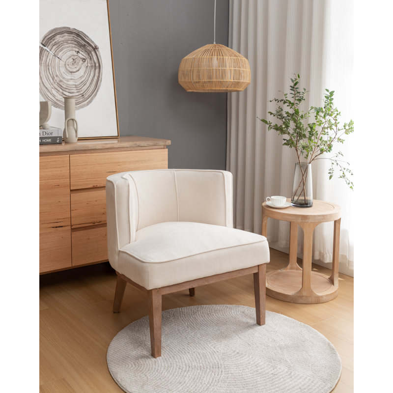 Karoll Upholstered Barrel Chair, Beige Polyester Blend, 1