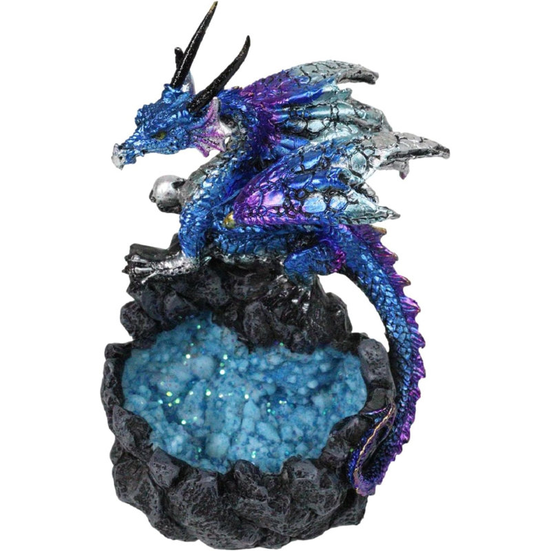 Figurine de dragon métallique bleu avec des pointes mauves