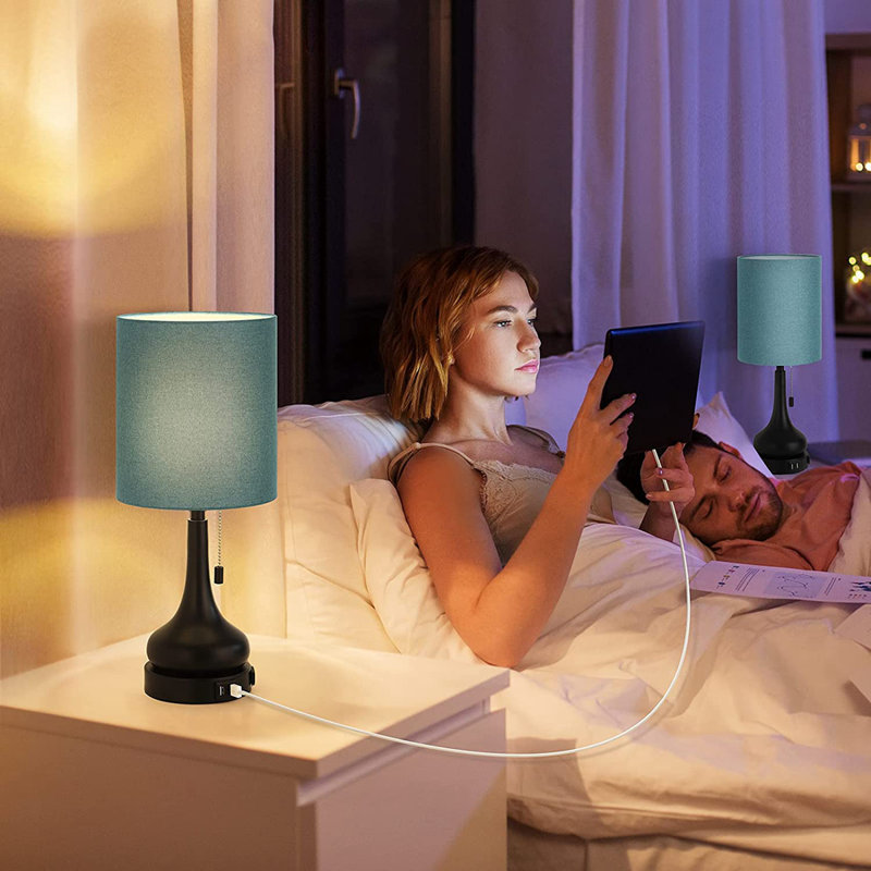 Lampes de chevet USB avec 2 ports de charge USB, abat-jour, paquet de 2, Bleu