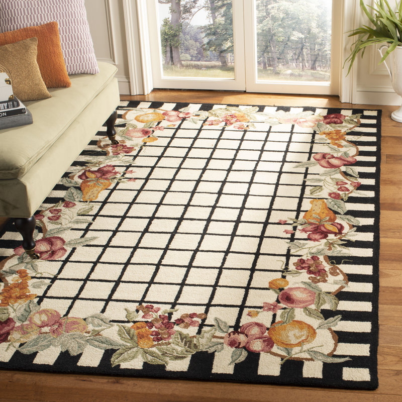 Tapis floral en laine crocheté à la main Kinchen, Rectangle 9 pi x 12 pi