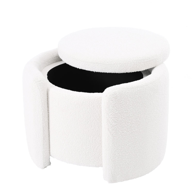 Tabouret - Structure en bois massif, rangement interne (blanc pour la surface inférieure antidérapante, structure, Blanc