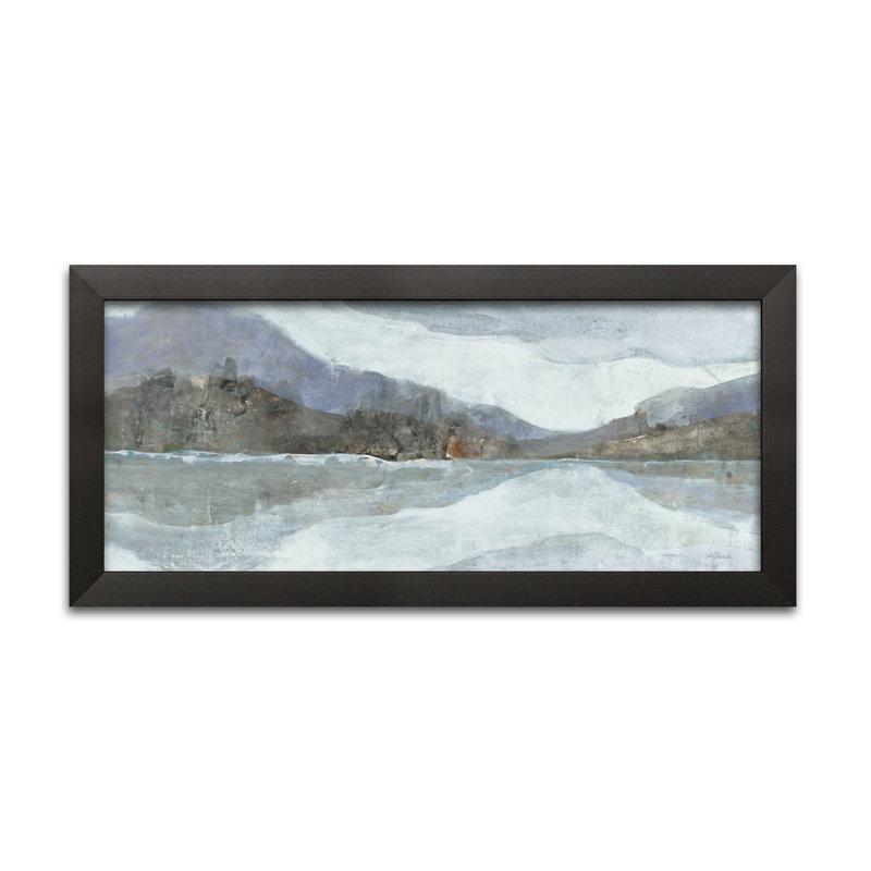 « light winter landscape », reproduction de peinture à l’acrylique, H 8 po x l 18 po x P 1,5 po, Papier avec cadre noir